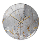 Silent Marble Effect Wall Clock with Glossy Domed Face for Living Room