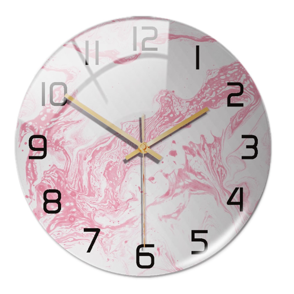 Silent Marble Effect Wall Clock with Glossy Domed Face for Living Room