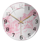 Silent Marble Effect Wall Clock with Glossy Domed Face for Living Room