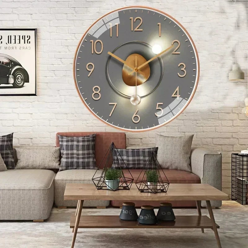 Silent Non Ticking Modern Wall Clock with Glass Cover and Abstract Art Dial