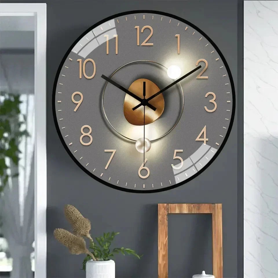 Silent Non Ticking Modern Wall Clock with Glass Cover and Abstract Art Dial