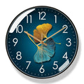 Silent Wall Clock with Ginkgo Leaf Design and Glass Cover for Living Room