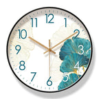 Silent Wall Clock with Ginkgo Leaf Design and Glass Cover for Living Room