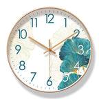 Silent Wall Clock with Ginkgo Leaf Design and Glass Cover for Living Room