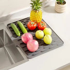 Silicone Dish Drying Mat with Raised Ridges and Drain Lip for Kitchen Worktops