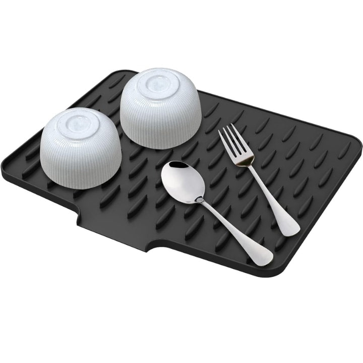 Silicone Dish Drying Mat with Raised Ridges and Drain Lip for Kitchen Worktops