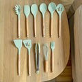 Silicone Kitchen Utensil Set with Wooden Handles for Non Stick Cookware