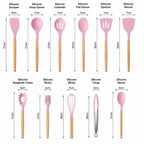 Silicone Kitchen Utensil Set with Wooden Handles for Non Stick Cookware
