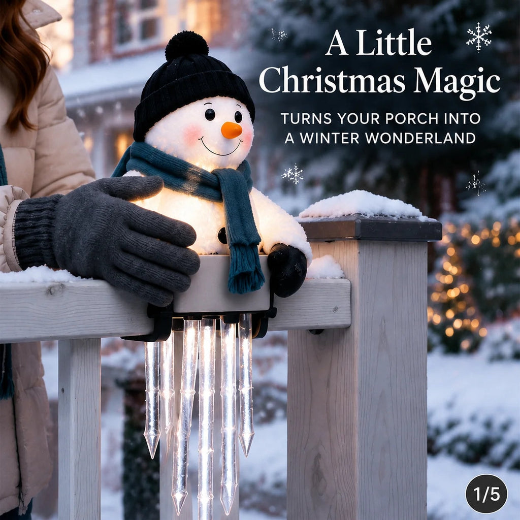 Snowman Icicle Railing Light Battery Operated Christmas Porch Decoration