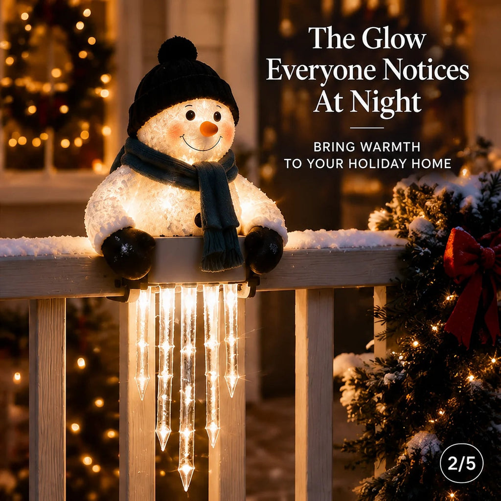 Snowman Icicle Railing Light Battery Operated Christmas Porch Decoration