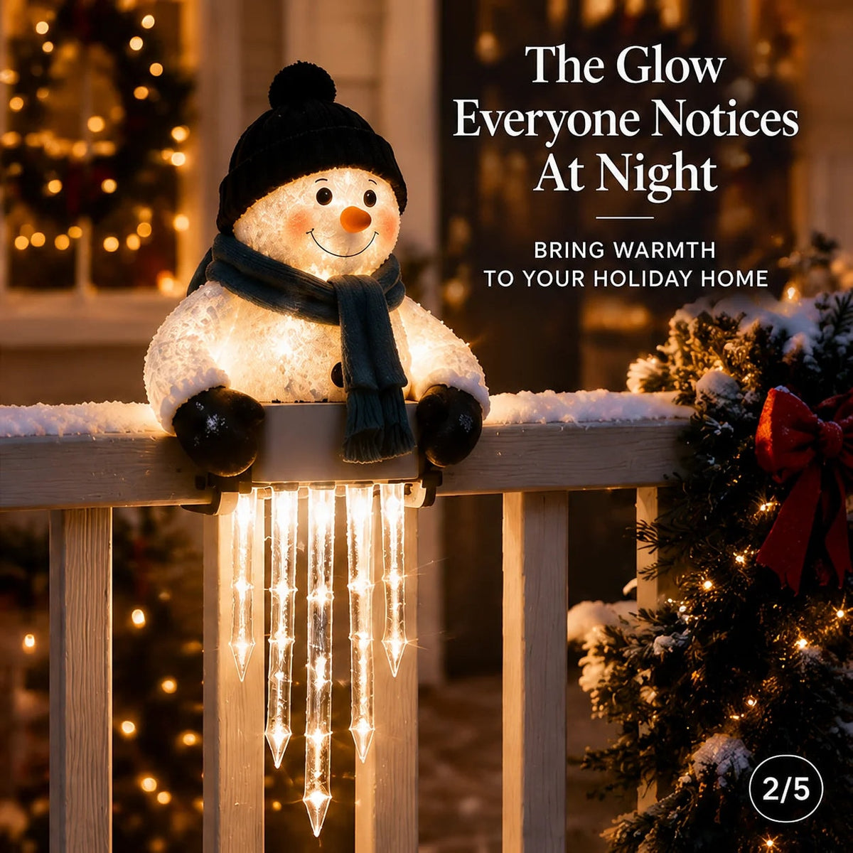 Snowman Icicle Railing Light Battery Operated Christmas Porch Decoration