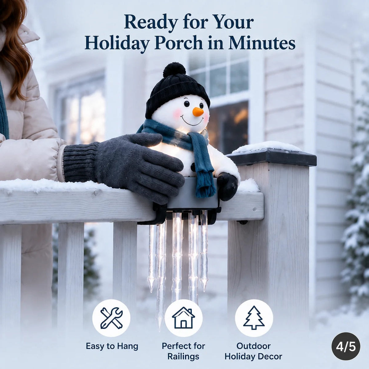 Snowman Icicle Railing Light Battery Operated Christmas Porch Decoration