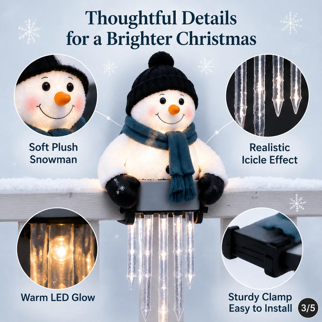 Snowman Icicle Railing Light Battery Operated Christmas Porch Decoration