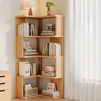 Solid Wood Corner Bookcase with Tiered L Shaped Shelves and Rounded Edges
