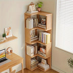 Solid Wood Corner Bookcase with Tiered L Shaped Shelves and Rounded Edges