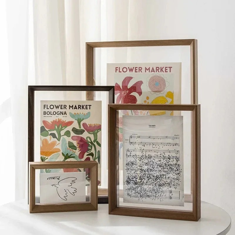 Solid Wood Floating Picture Frame with Double Clear Acrylic Panels for Artwork