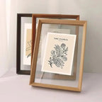 Solid Wood Floating Picture Frame with Double Clear Acrylic Panels for Artwork