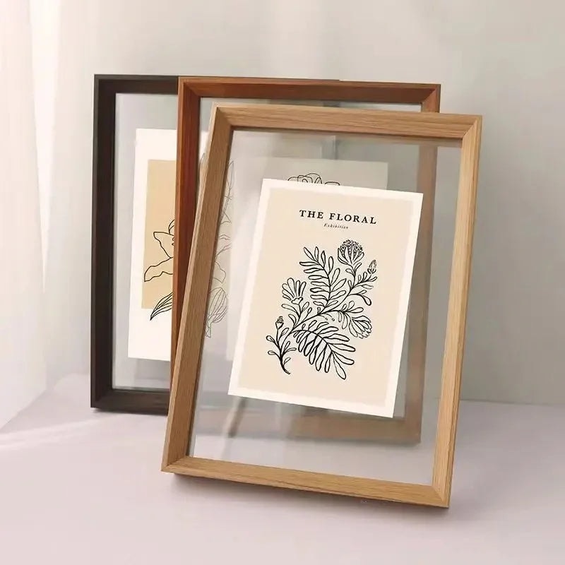Solid Wood Floating Picture Frame with Double Clear Acrylic Panels for Artwork
