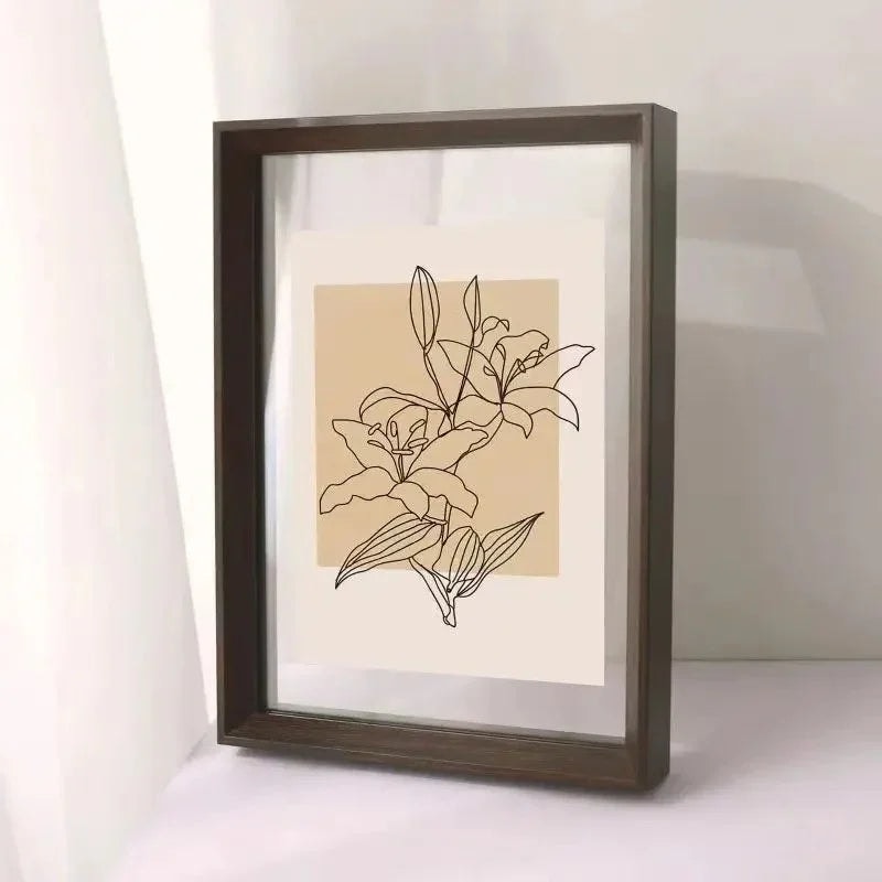 Solid Wood Floating Picture Frame with Double Clear Acrylic Panels for Artwork