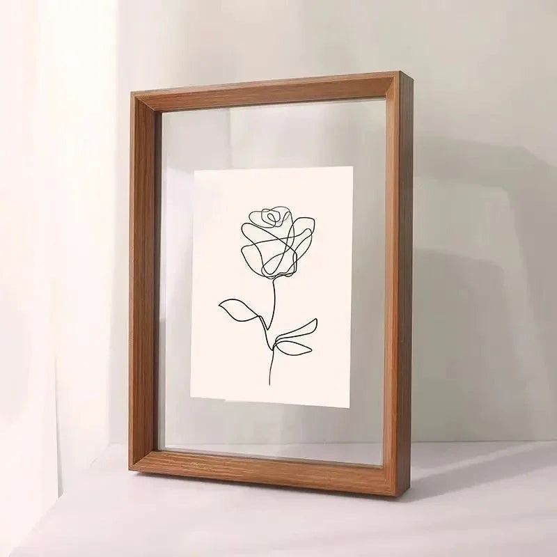 Solid Wood Floating Picture Frame with Double Clear Acrylic Panels for Artwork