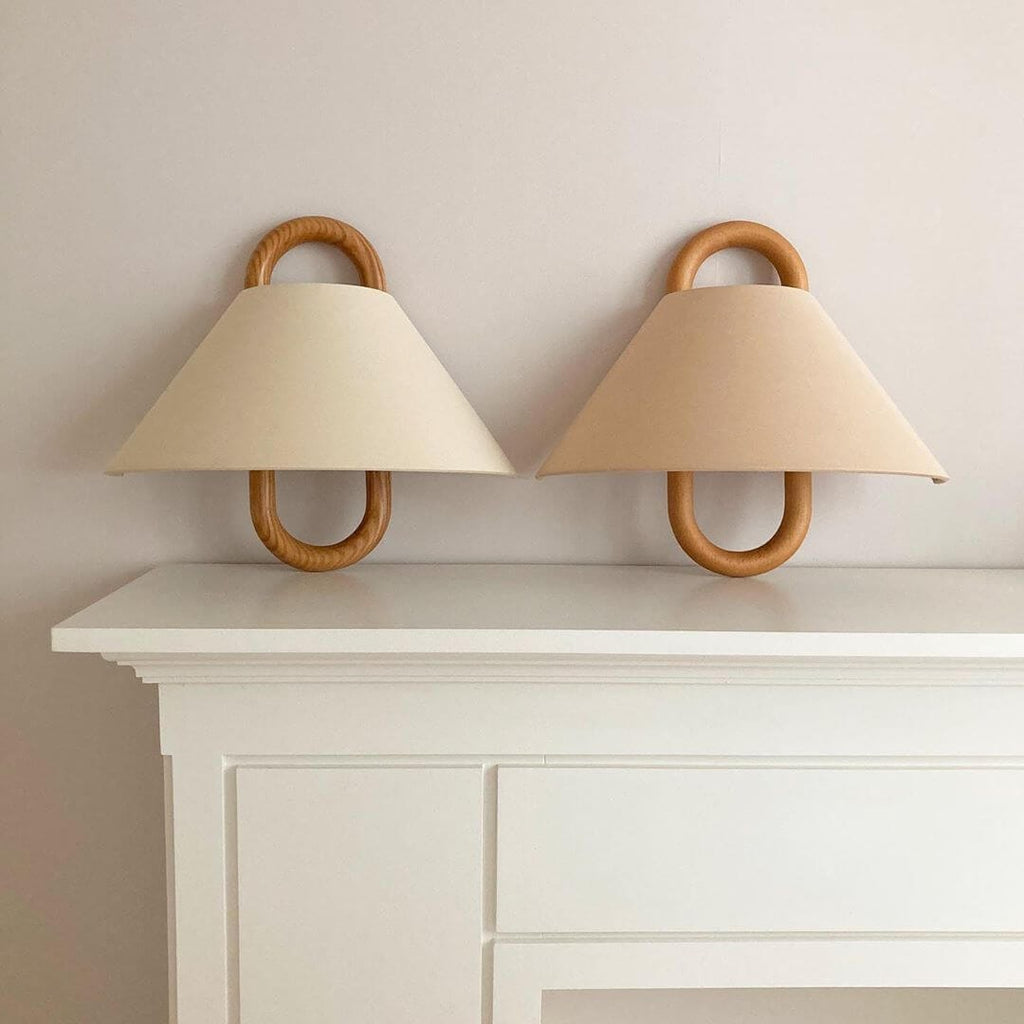 Solid Wood Ring Wall Light with Pleated or Flat Fabric Shade for Bedroom