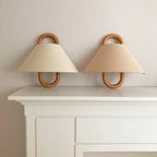 Solid Wood Ring Wall Light with Pleated or Flat Fabric Shade for Bedroom