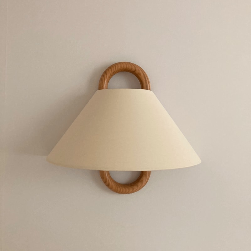Solid Wood Ring Wall Light with Pleated or Flat Fabric Shade for Bedroom