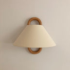 Solid Wood Ring Wall Light with Pleated or Flat Fabric Shade for Bedroom