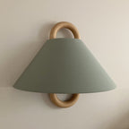 Solid Wood Ring Wall Light with Pleated or Flat Fabric Shade for Bedroom