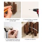 Solid Wood Wall Mounted Coat Rack with Fold Down Hooks and Staggered Slats