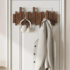 Solid Wood Wall Mounted Coat Rack with Fold Down Hooks and Staggered Slats