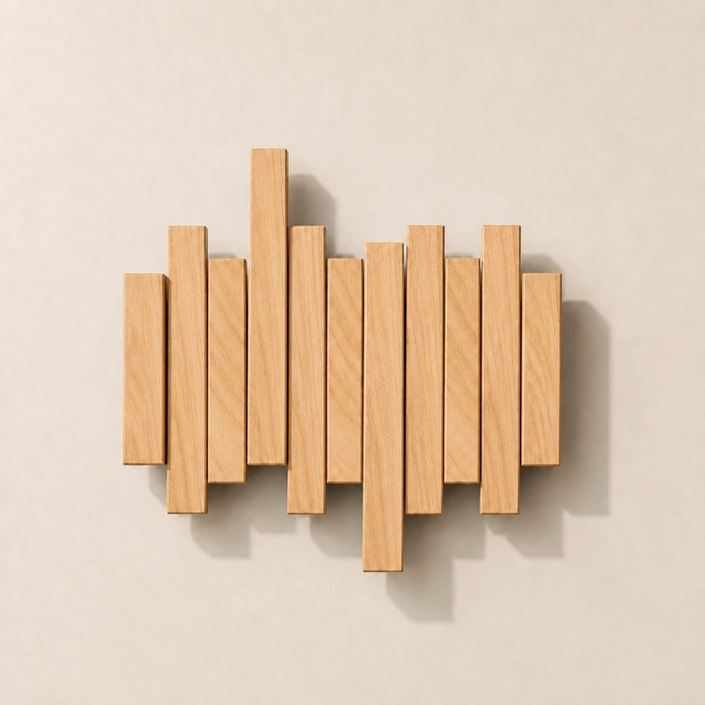 Solid Wood Wall Mounted Coat Rack with Fold Down Hooks and Staggered Slats