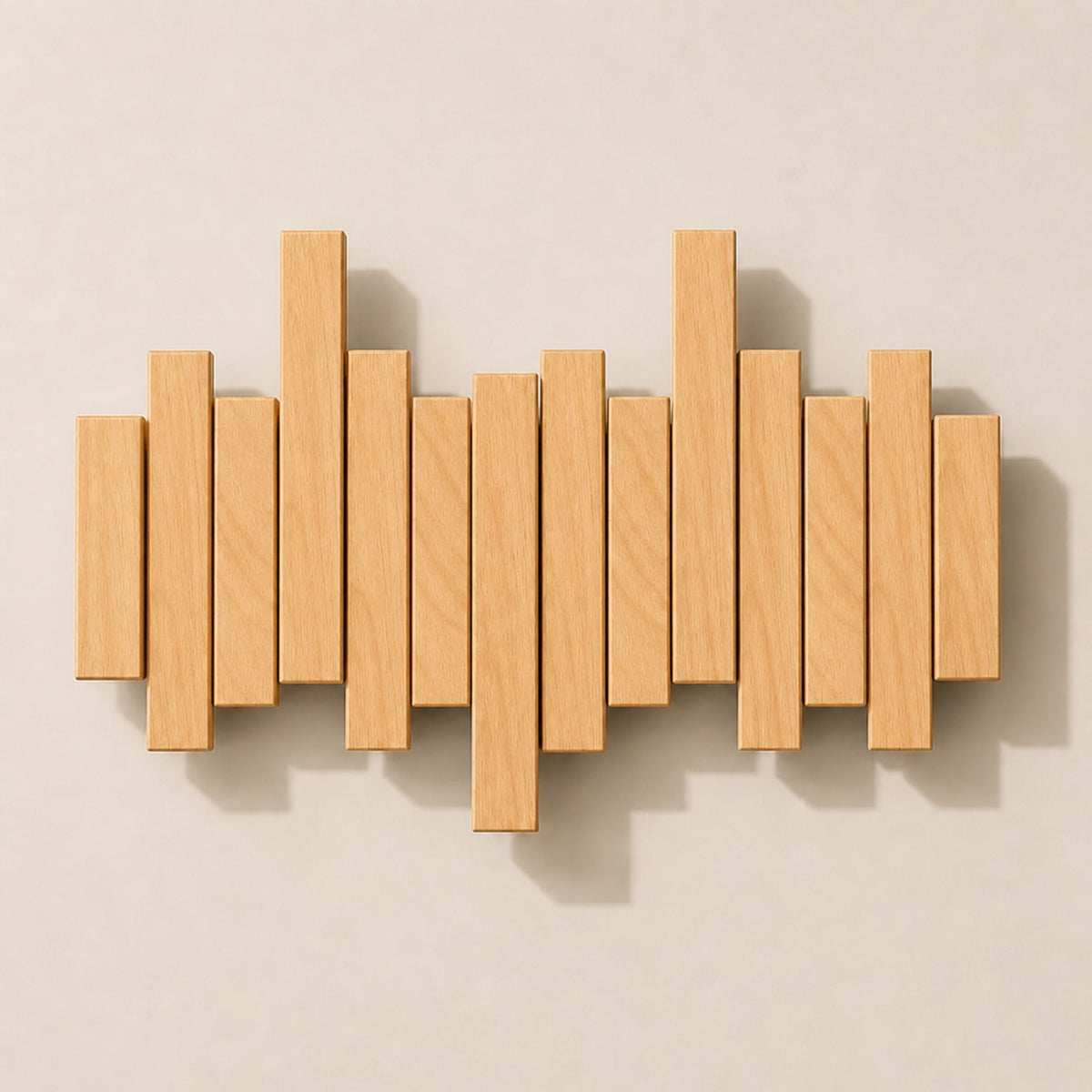 Solid Wood Wall Mounted Coat Rack with Fold Down Hooks and Staggered Slats
