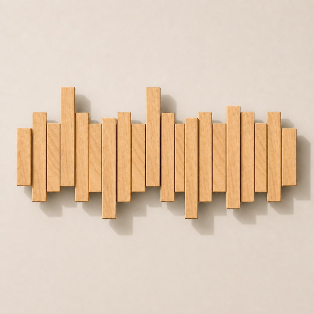 Solid Wood Wall Mounted Coat Rack with Fold Down Hooks and Staggered Slats