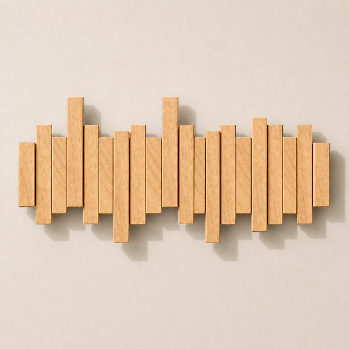 Solid Wood Wall Mounted Coat Rack with Fold Down Hooks and Staggered Slats