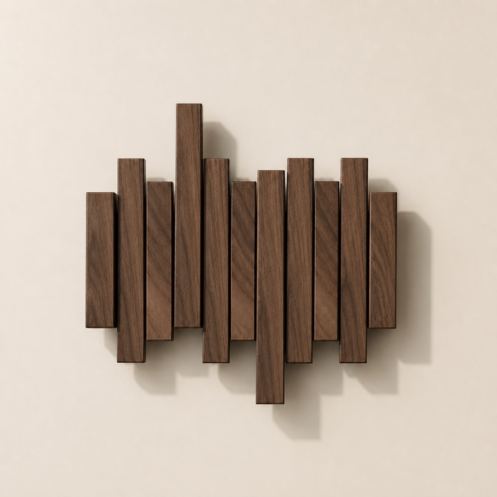 Solid Wood Wall Mounted Coat Rack with Fold Down Hooks and Staggered Slats