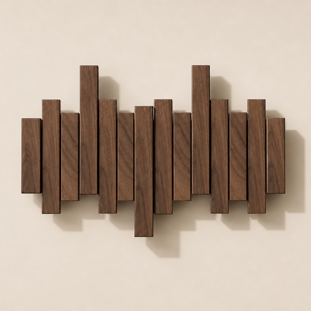 Solid Wood Wall Mounted Coat Rack with Fold Down Hooks and Staggered Slats