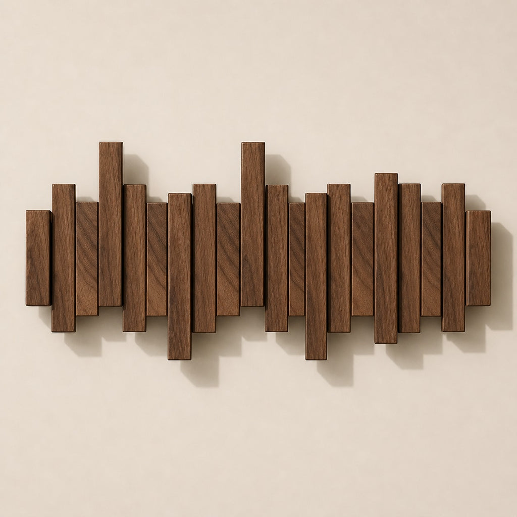 Solid Wood Wall Mounted Coat Rack with Fold Down Hooks and Staggered Slats