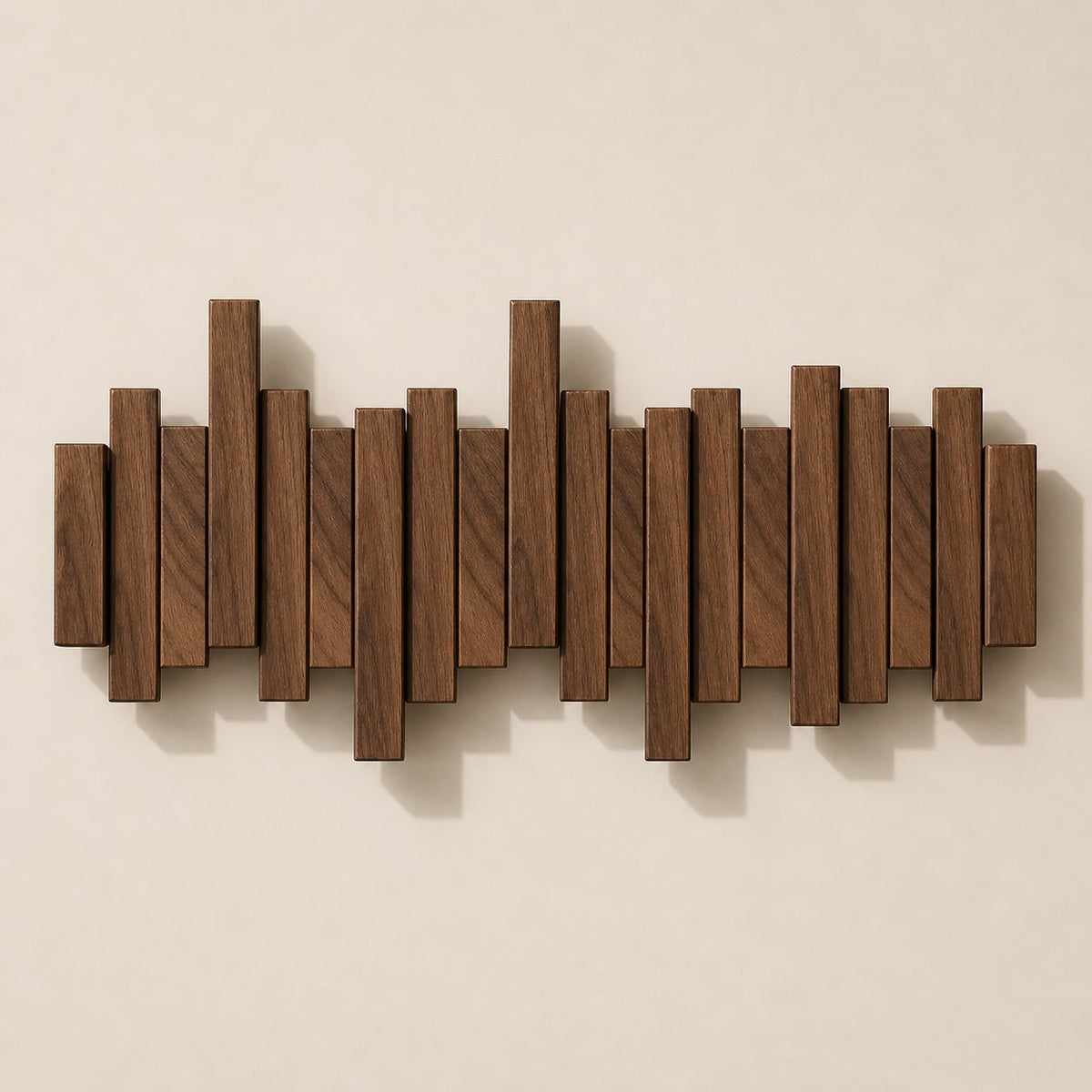 Solid Wood Wall Mounted Coat Rack with Fold Down Hooks and Staggered Slats