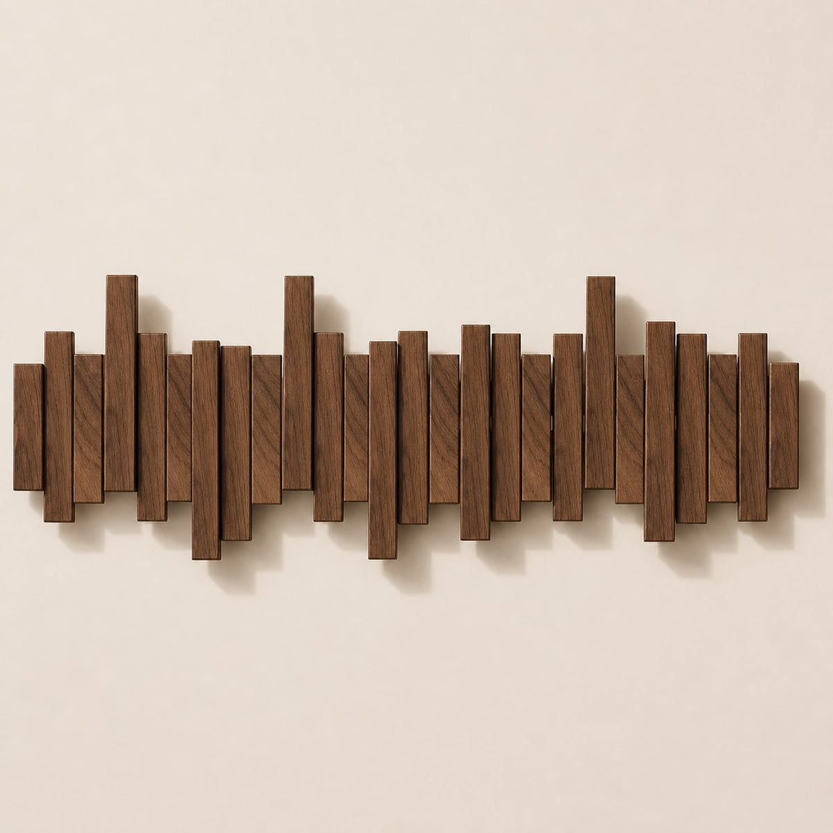 Solid Wood Wall Mounted Coat Rack with Fold Down Hooks and Staggered Slats