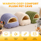 Plush Cat Cave Bed Semi Enclosed Corduroy Pet Bed with Adjustable Zip Opening Warm Hooded Cat House for Indoor Cats and Small Dogs