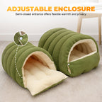 Plush Cat Cave Bed Semi Enclosed Corduroy Pet Bed with Adjustable Zip Opening Warm Hooded Cat House for Indoor Cats and Small Dogs