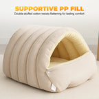 Plush Cat Cave Bed Semi Enclosed Corduroy Pet Bed with Adjustable Zip Opening Warm Hooded Cat House for Indoor Cats and Small Dogs