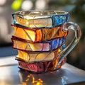Stacked Books Glass Coffee Mug with Stained Glass Look for Book Lovers