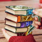 Stacked Books Glass Coffee Mug with Stained Glass Look for Book Lovers