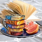 Stacked Books Glass Coffee Mug with Stained Glass Look for Book Lovers