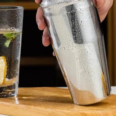 Stainless Steel Cocktail Shaker Set with Bamboo Stand | Home Bar Tool Kit