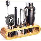 Stainless Steel Cocktail Shaker Set with Bamboo Stand | Home Bar Tool Kit