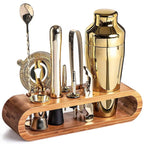 Stainless Steel Cocktail Shaker Set with Bamboo Stand | Home Bar Tool Kit