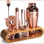 Stainless Steel Cocktail Shaker Set with Bamboo Stand | Home Bar Tool Kit